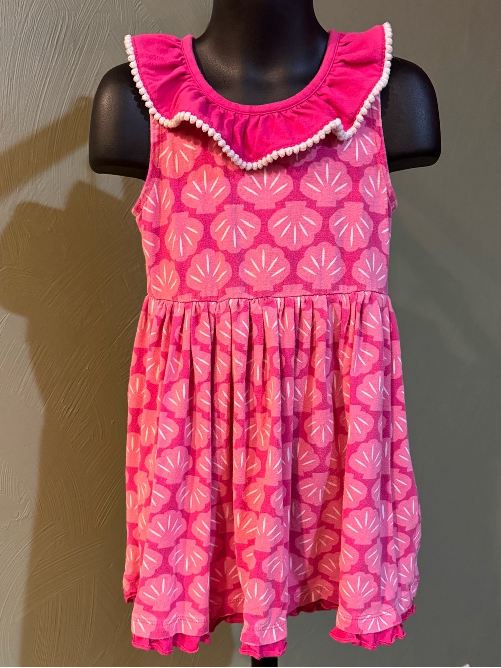 Nannette Girls Pink Seashell Dress Size 6 Ruffle Pom Pom Casual Nautical